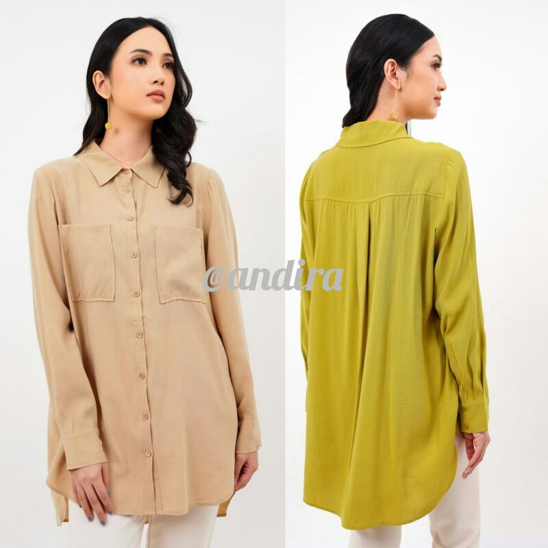 New Benang Jarum x Buttonscarves Bloom front pleated shirt yellow Jojo shirt S dan M