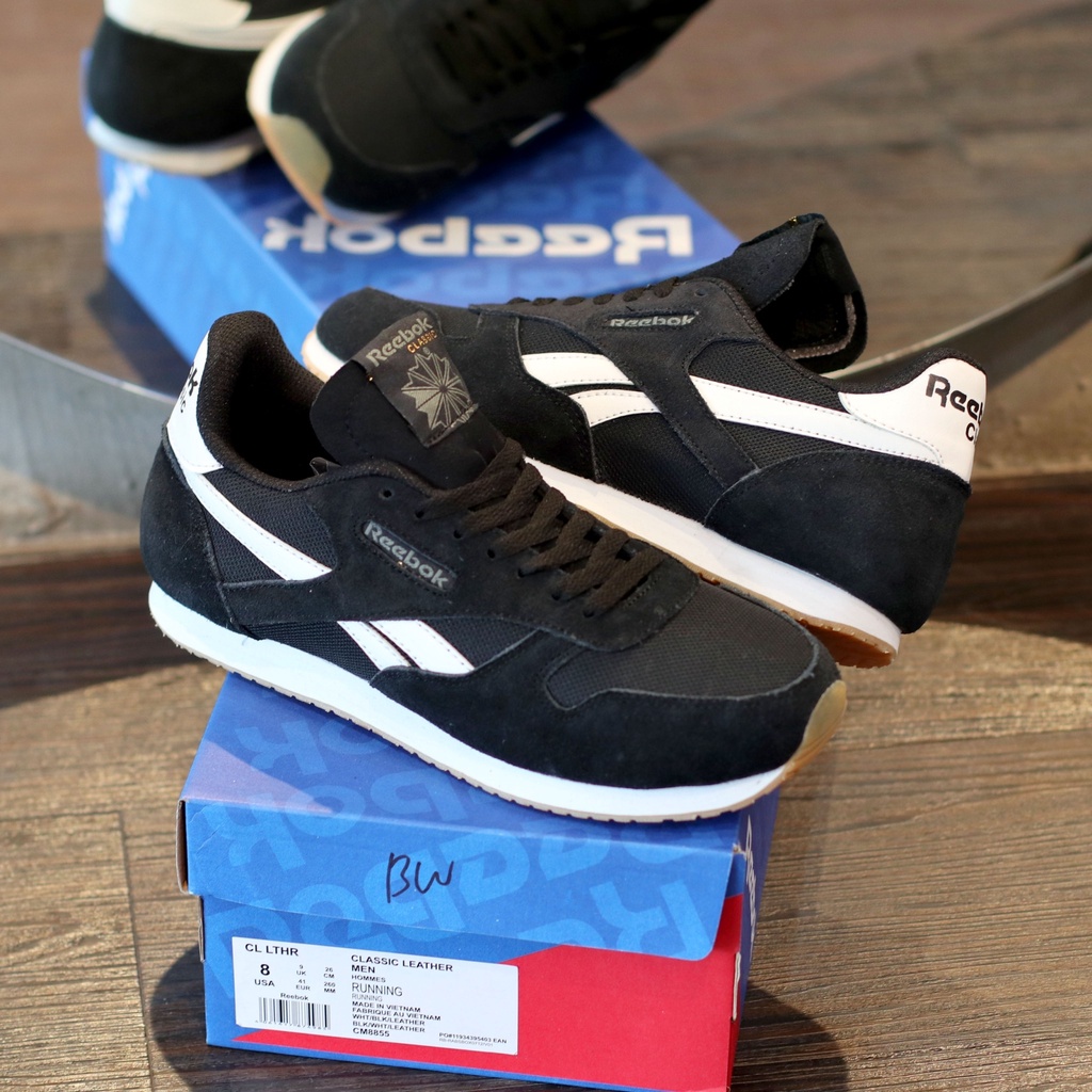 BARU SEPATU REEBOK CLASIK BLACK WHITE IMPORT TERMURAH