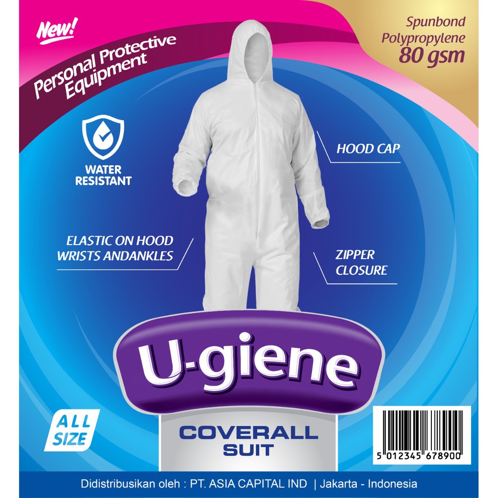 

Ugiene/Hazmat Suit/APD Alat Pelindung Diri/SPUNBOND/PUTIH 80 GSM - 1 PCS
