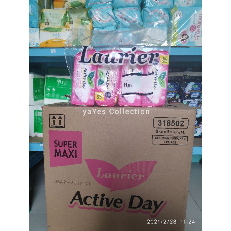 Pembalut Laurier Active Day SATUAN lorier isi 8 Non Wing Super maxy Haid menstruasi nifas Kao