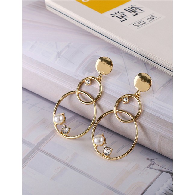 LRC Anting Tusuk Fashion Gold Gemstone Pearl Gourd Stud Earrings F49584