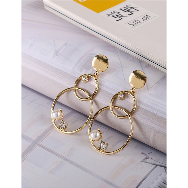 LRC Anting Tusuk Fashion Gold Gemstone Artificial pearl Gourd Ring Earrings D52152