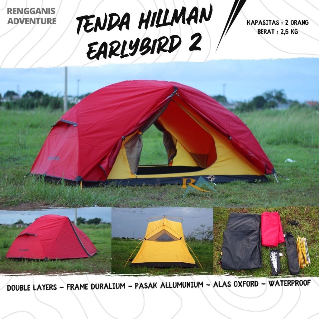 Tenda Camping HILLMAN Early Bird 2 Orang Camping 2 - 3 Orang Frame Alloy