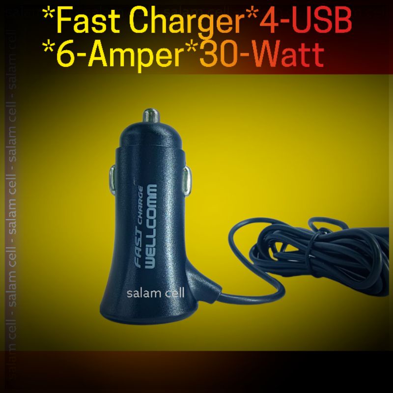 Charger mobil WELLCOMM FAST CHARGER 6A 30W 4Usb Premium Original Bergaransi