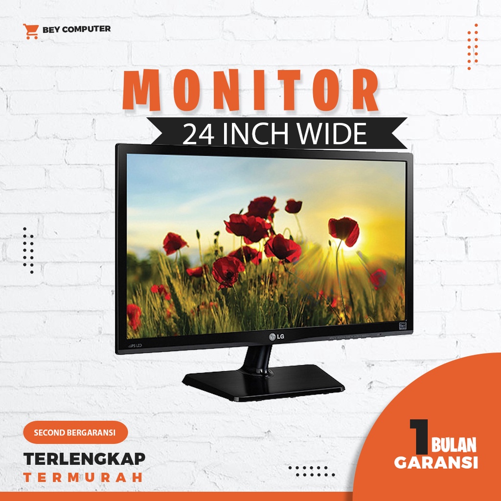 Monitor LCD/LED 24 Inch Wide Merk Lg, Samsung, Hp, Dell, Lenovo second bergaransi
