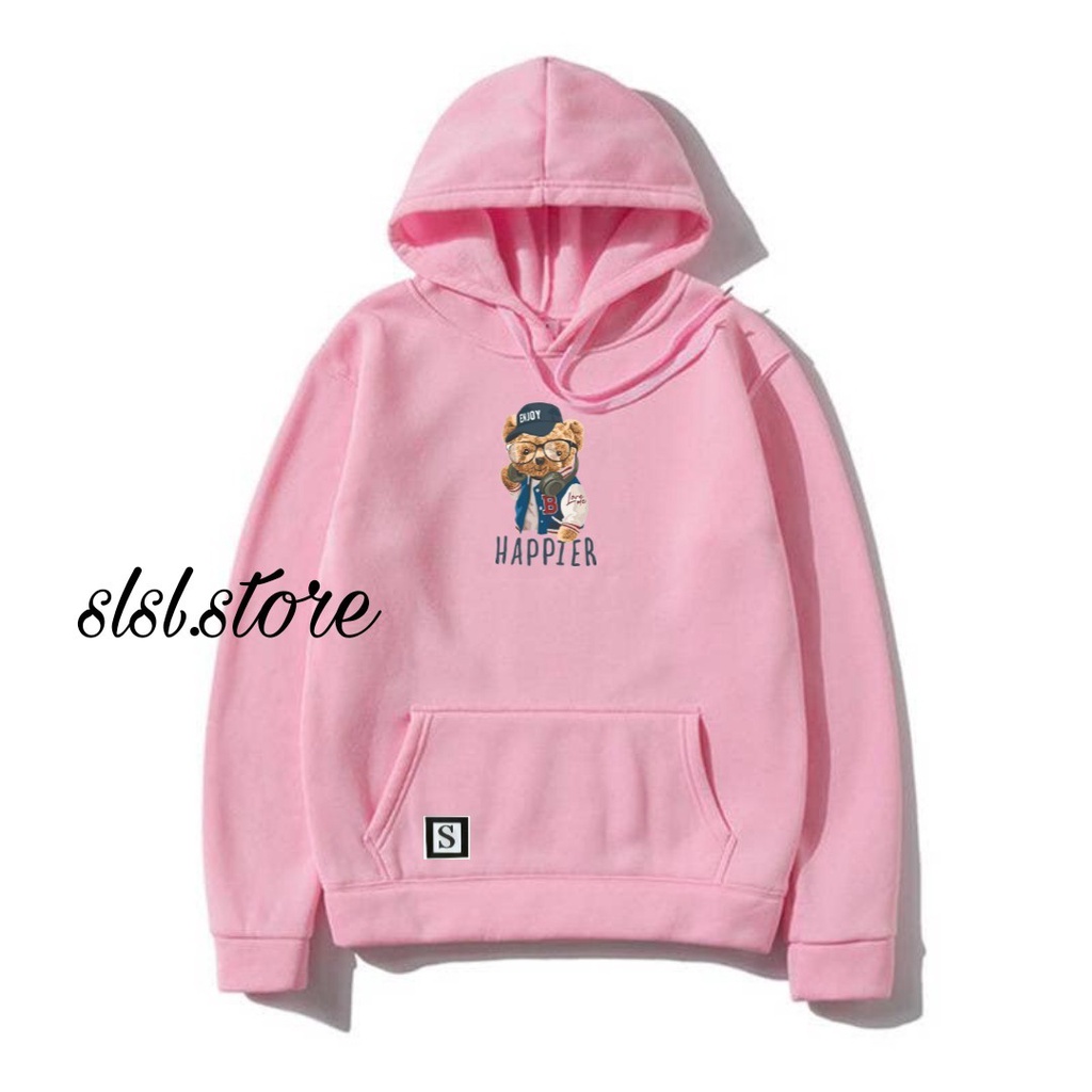 Jaket Pria Wanita Original Distro Kota Bandung Motif Bear Simpel Flece katun Gaya Basic Korean Warna Pink Sweater Hoodie Ukuran Besar M L XL XXL Hodie Ziper Murah Oversize