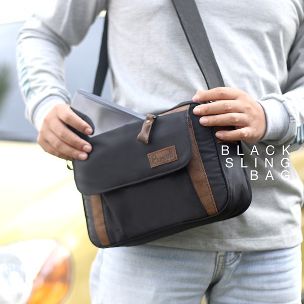 Sling Bag Pusiill Black Original Dimensi PxTxL 26.5x19x6 #7 | Tas Selempang Slempang Pria Premium