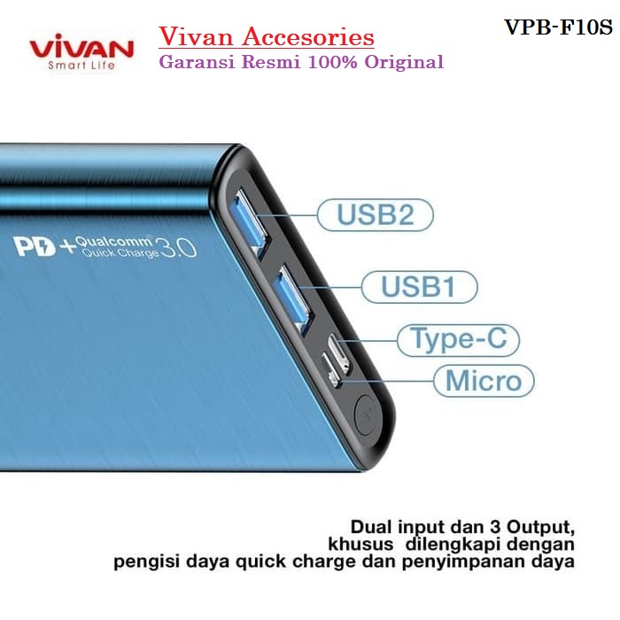 Powerbank Dual USB Vivan Power Bank 10000 mAh 18W VPB-F10S