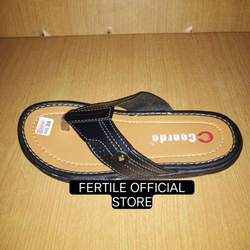 sandal jepit anak formal kulit imitasi hitam