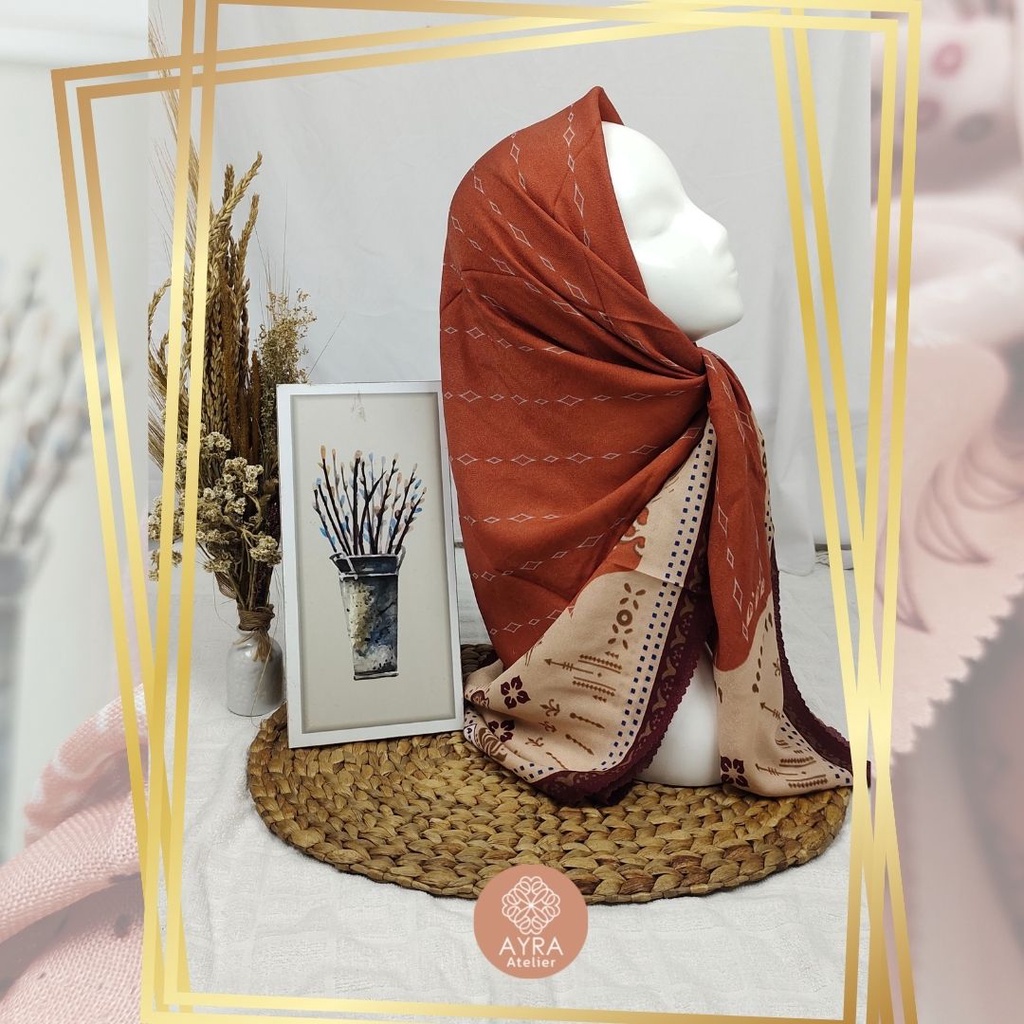 HIJAB SYARI SEGIEMPAT KERUDUNG JUMBO MOTIF JILBAB BESAR KERUDUNG JUMBO LASERCUT 130 cm JILBAB SYAR'I 130cm azzura Aubrey-H Orange