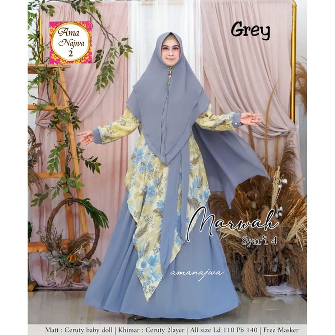 Gamis syar'i ceruty babydoll motif baju lebaran wanita muslimah syar'i+khimar