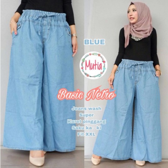 metro celana kulot wanita payung jeans wash basic netro mutia premium murah big size jumbo