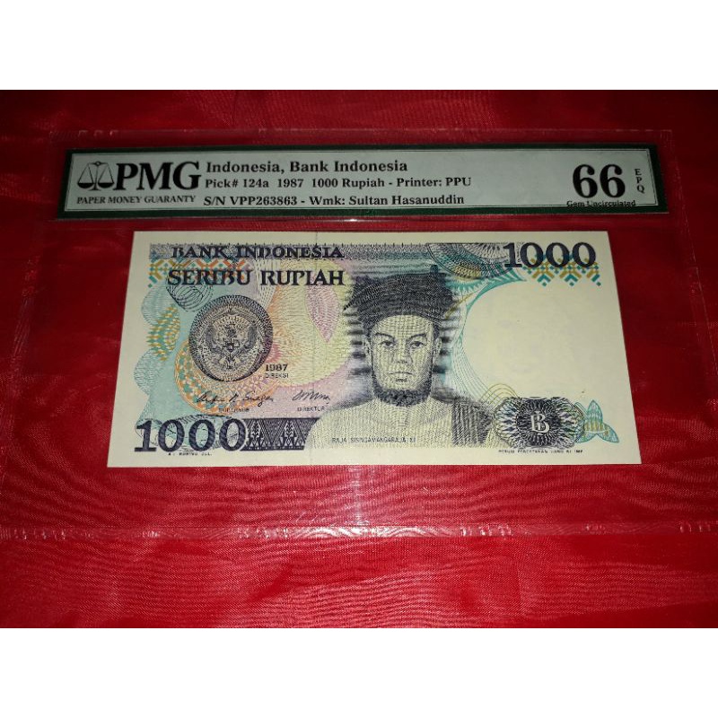 Uang Kuno Indonesia Rp 1000 Seribu Rupiah 1987 PMG 66 EPQ