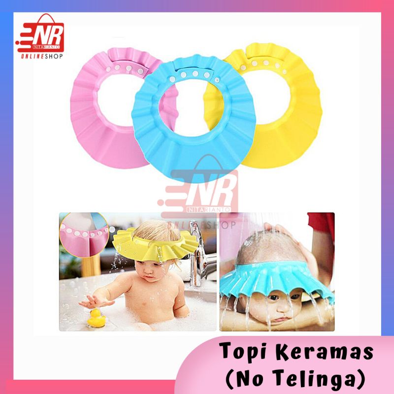 Topi keramas bayi / Shower cap / Topi keramas dengan penutup telinga / Topi keramas dilengkapi kancing / Topi Hujan