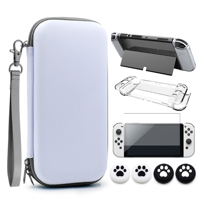 Btsg for Switch OLED Host Portable Hard Storage Bag for Shell Cover Gendong Untuk Case, Tempered Film Dan ThumbStick Grips