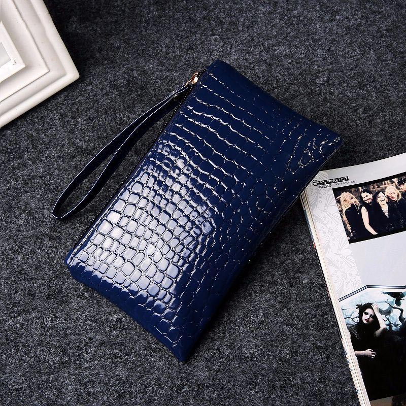 OVERFLOWS.ID Dompet Wanita Model Bintik Pouch Resleting Croco Tempat Hp Koin Serbaguna-Navy