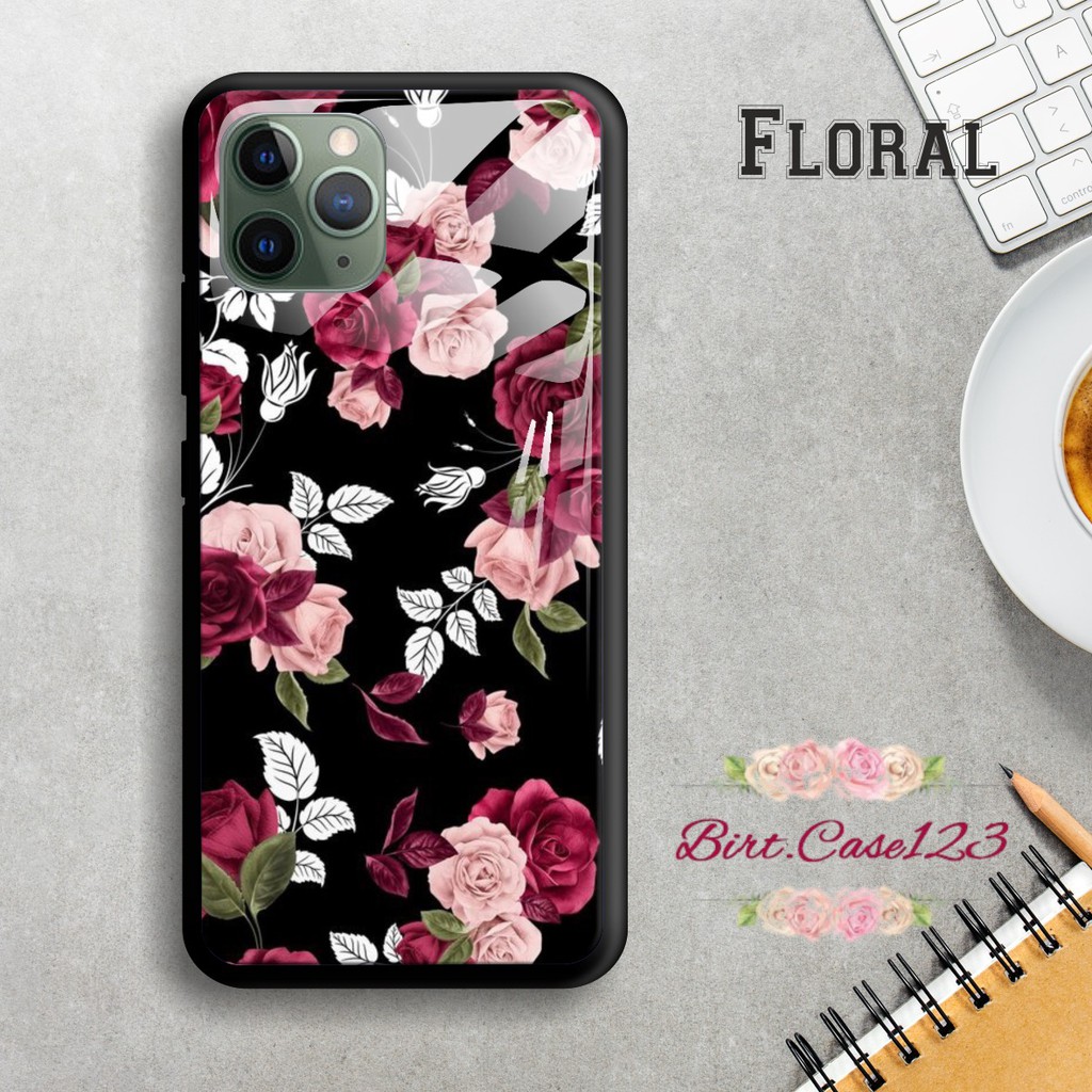 Back case glass FLORAL Oppo A3s A1k A5 A9 2020 A7 F9 A5s A31 A52 a53 A92 A37 A57 A59 A71 A83 BC1402