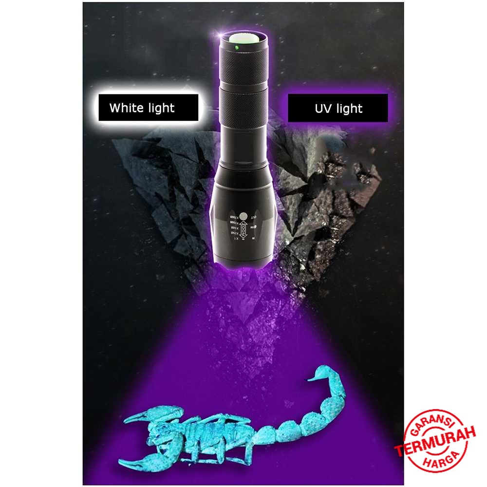 FUNINFRONT Senter LED Cree T6 1000 Lumens + 395NM UV Light - lampu senter led super terang - senter 