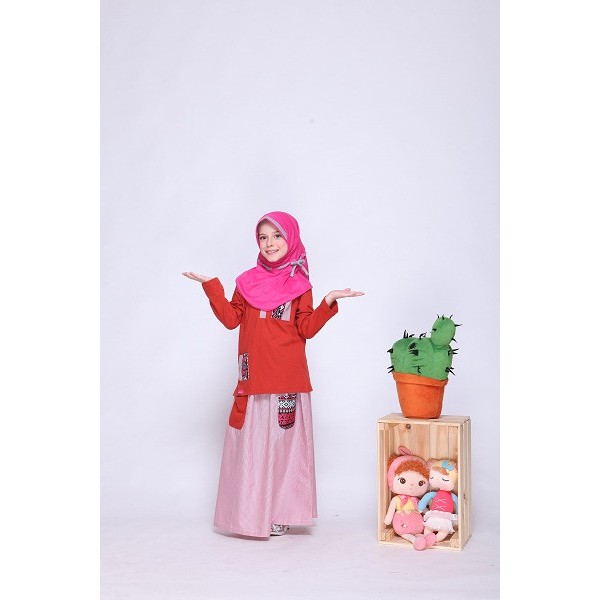 GAMIS ANAK ALNITA AKS 09 MERAH BATA SETELAN ATASAN + ROK FASHION MUSLIMAH