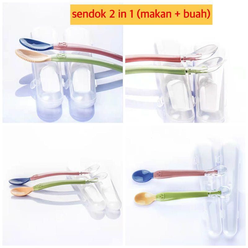 Sugar Baby Healthy Silicone Spoon 2 Set SENDOK 2IN1 SENDOK 2 IN 1  - Blue Green Blue Pink sendok makan bayi sendok aman untuk bayi sugarbaby sendok 2 in 1
