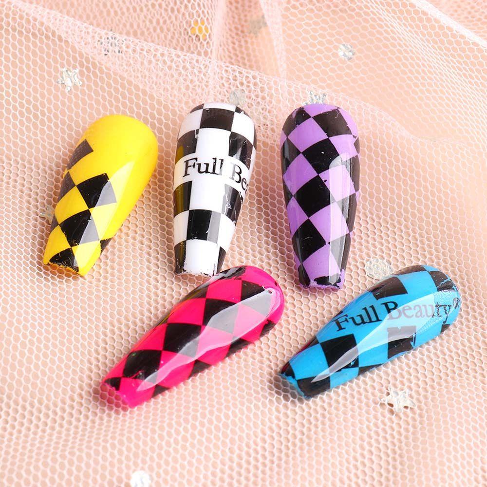 AUGUSTINA Agustina Checkerboard Stiker Kuku Bintang Pesona Bulan Motif Kotak-Kotak Perekat Api DIY Nail Art Alat