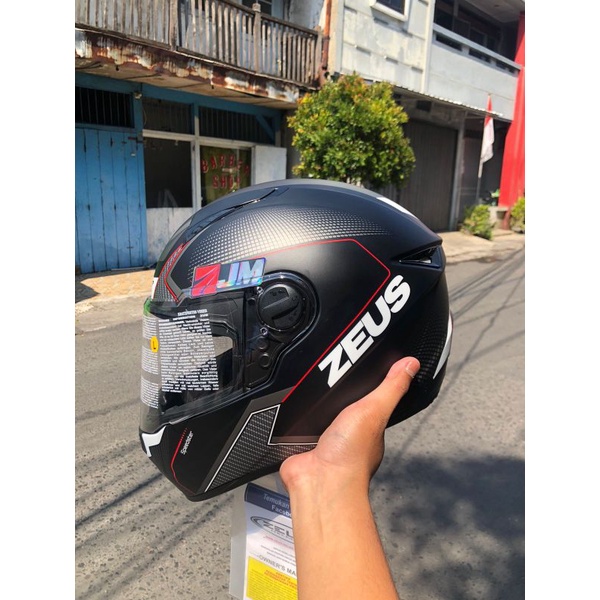 Zeus 811c Matt Black/AL6 White Red Helm Harian Touring Hitam Merah Putih