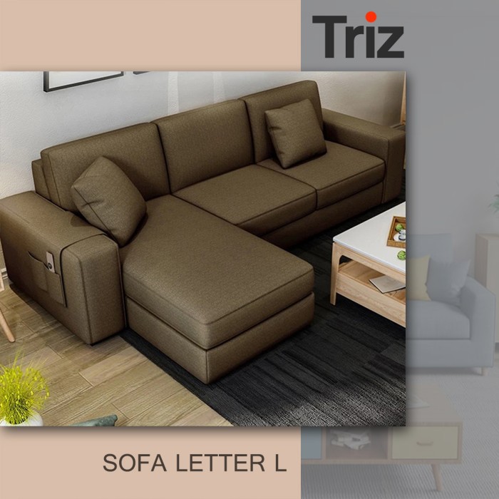 sofa minimalis l 3 seater furniture minimalis warna coklat bonus meja minimalis [Triz Furniture]