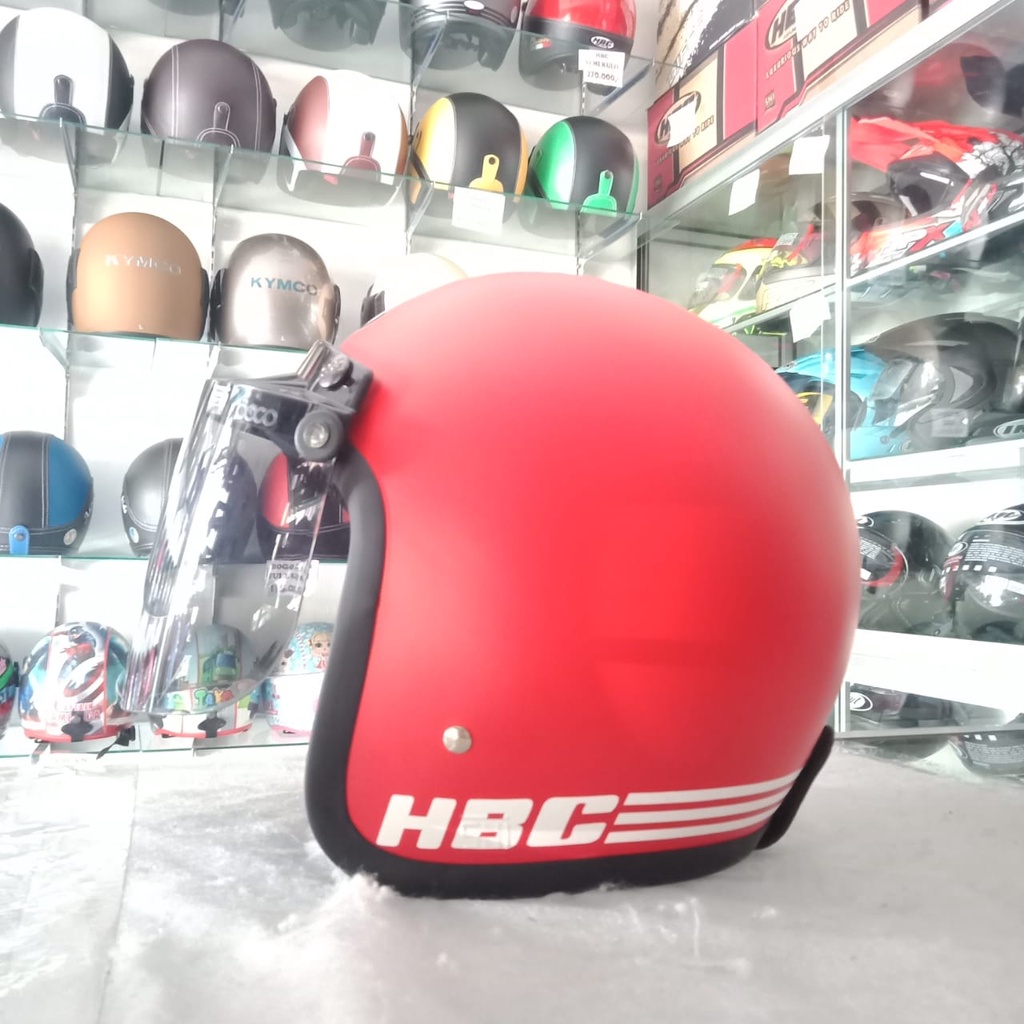 HBC Polos Helm Half Face Kaca Bogo Datar Original Merah Doff Standar Keamanan SNI COD + KardusBubble
