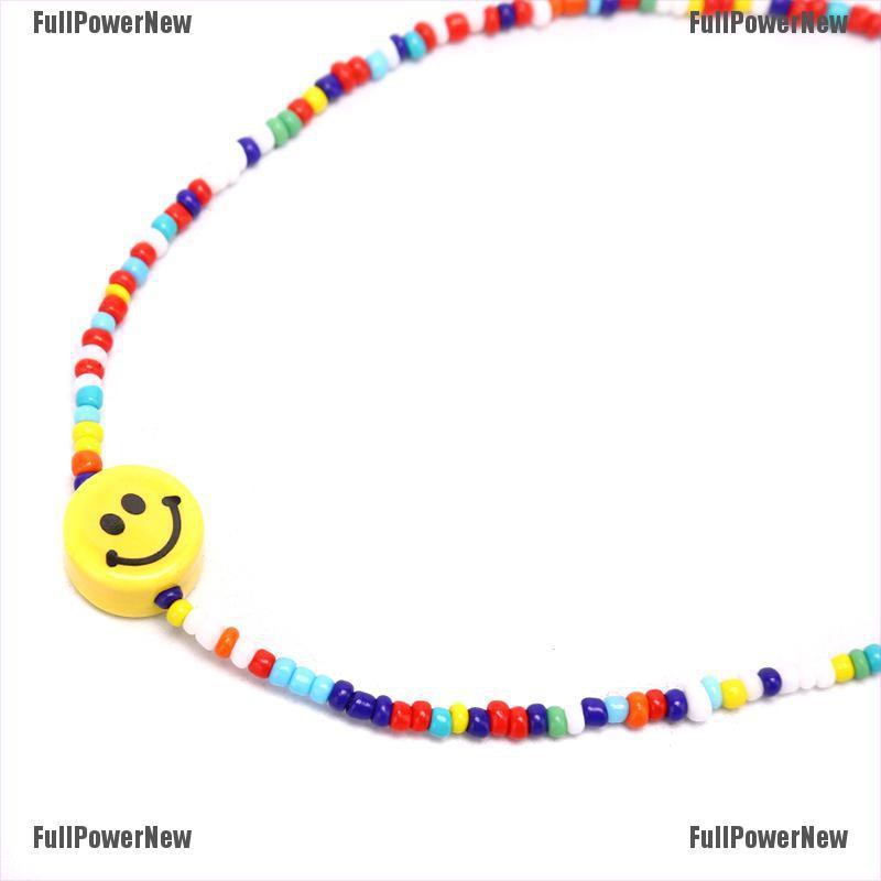 [FULLのJY] Bohemia Colorful Beads Smile Face Pendant Choker Necklace Clavicle Jewelry Gift