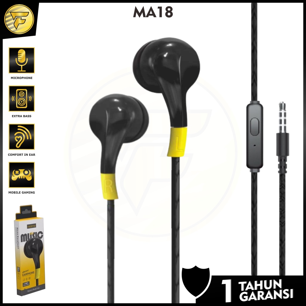 Earphone Realme M18 stereo bass music telfon headset mic