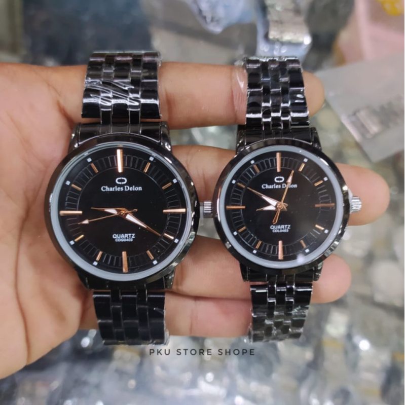 [COD] JAM TANGAN COUPLE STAINLISS STEEL BLACK//JAM TANGAN COUPLE CHARLES DELON TAHAN AIR//JAM TANGAN PRIA ANALOG HITAM//JAM TANGAN WANITA ANALOG HITAM//JAM TANGAN COUPLE MURAH//JAM TANGAN COUPLE SIMPLE BAYAR DI TEMPAT