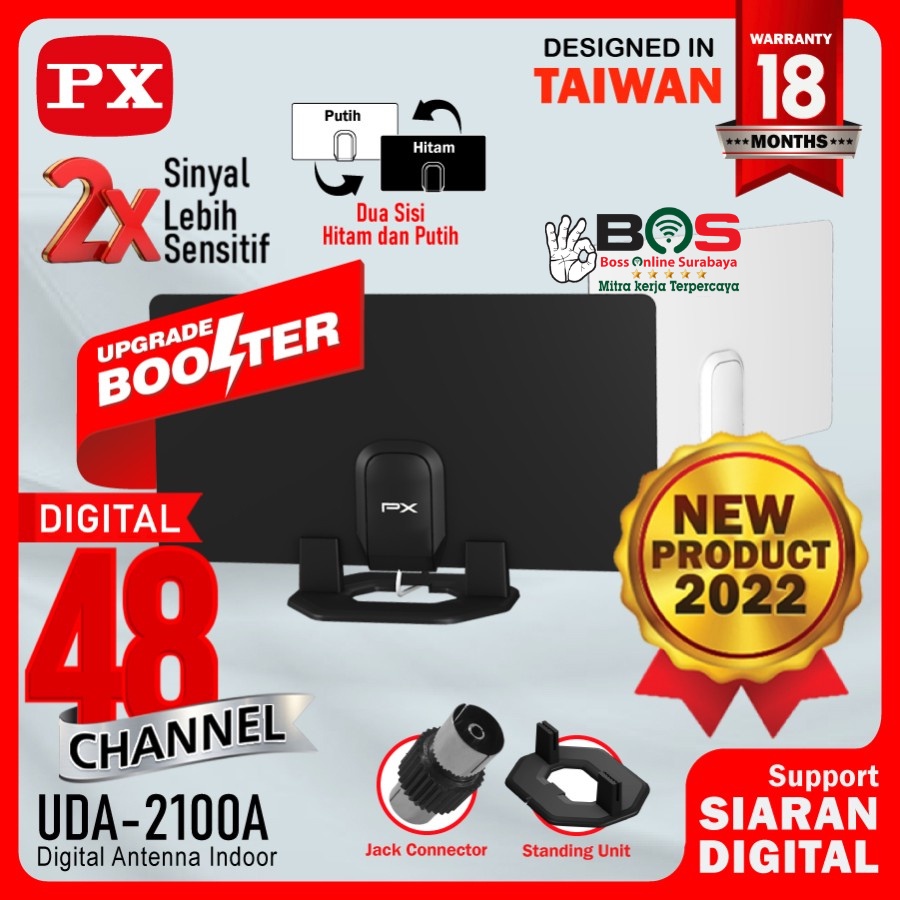 Antena TV Digital Analog Indoor Dinding DVB-T2 + Booster PX UDA-2100A PX UDA 2100A