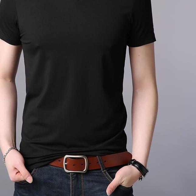 ♣ HZ/BAJU KAOS KERAH V/KAOS PRIA POLOS BAHAN SPANDEX TEBAL/REAL PICT/BISA ➾