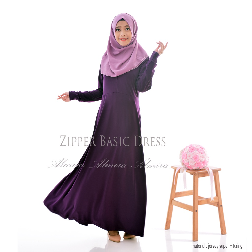 Gamis Polos Manset Gamis Dalaman Zipper Basic Dress Jersey Super Busui Friendly Griyaraditya Almira