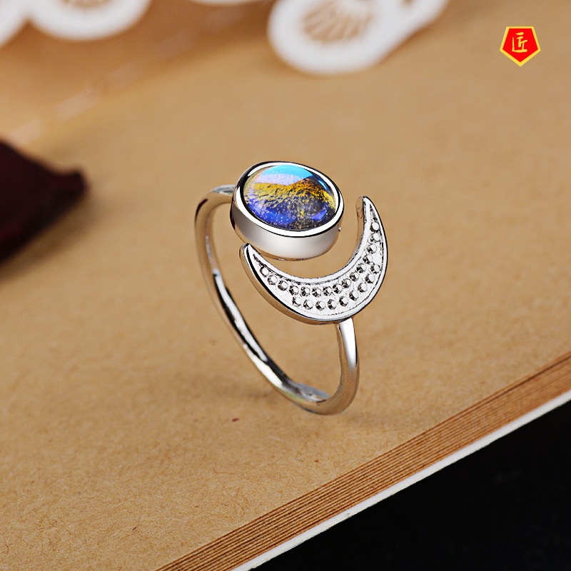 [Ready Stock]Creative Star Moon S925 Silver Moonstone Ring