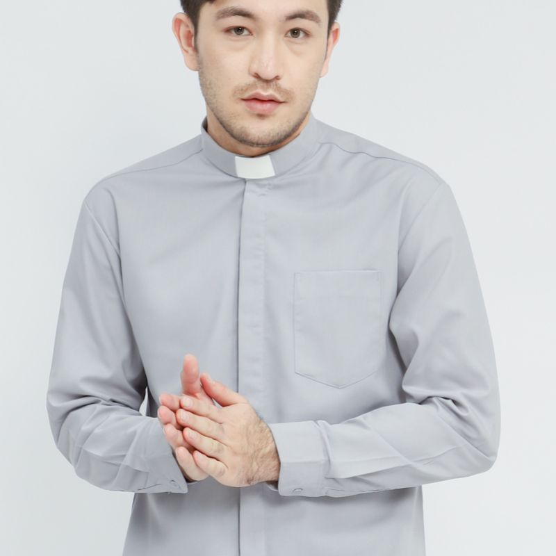 Pendeta - Kemeja Collar Abu Polos - Cotton Tropical - Jos Miracle Bandung - Miracle - JMB