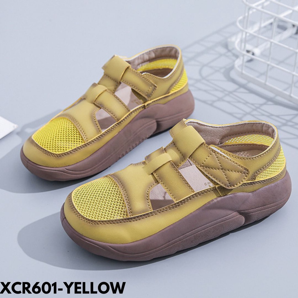 WEDGES WANITA KEREN SOLE TINGGI MANTEP BAGUS BAHAN PU COMBINASI MESH IMPORT CR601