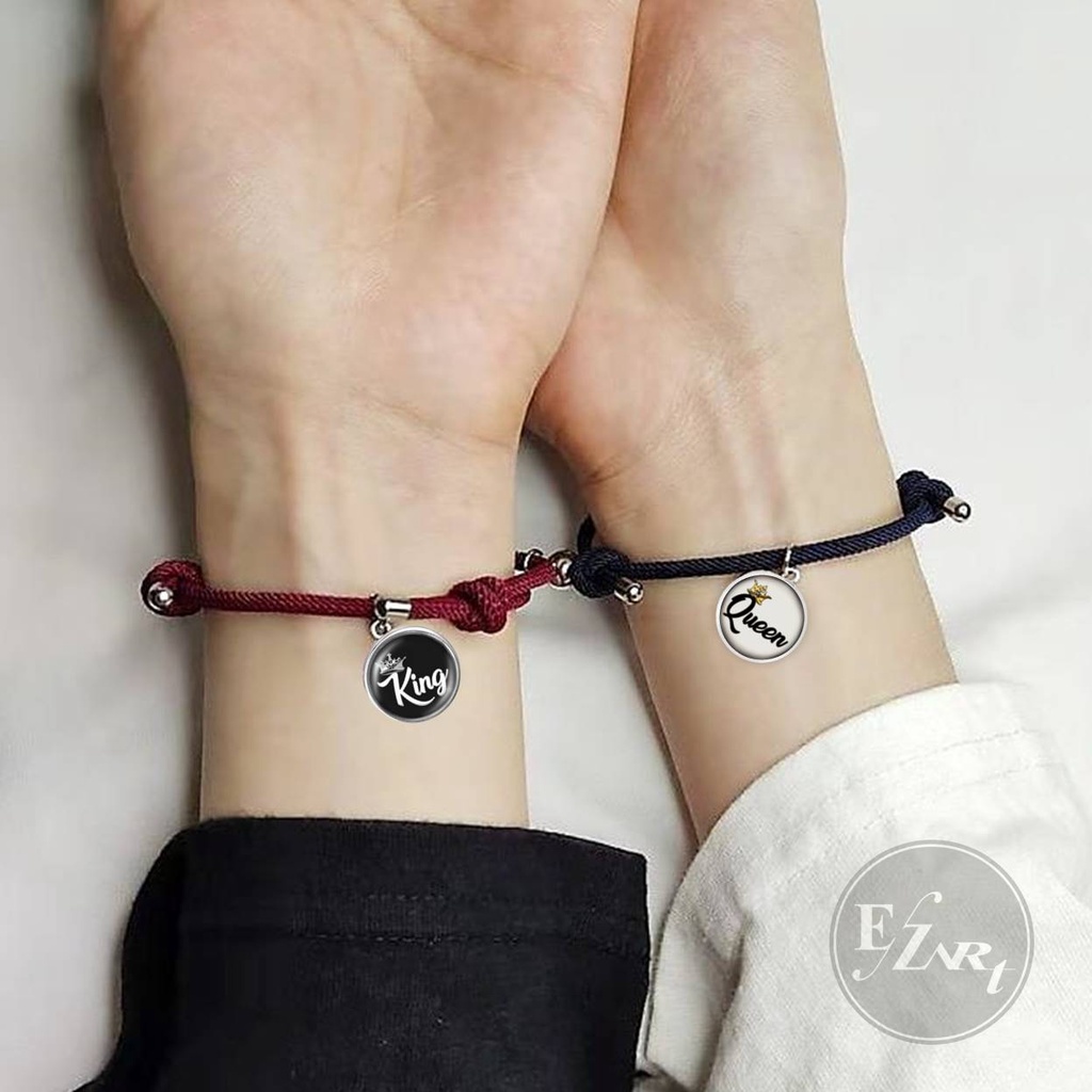 2Pcs GELANG MAGNET COUPLE KING QUEEN PASANGAN BISA CUSTOM NAMA TULISAN PANGGILAN SAYANG MAGNETIC