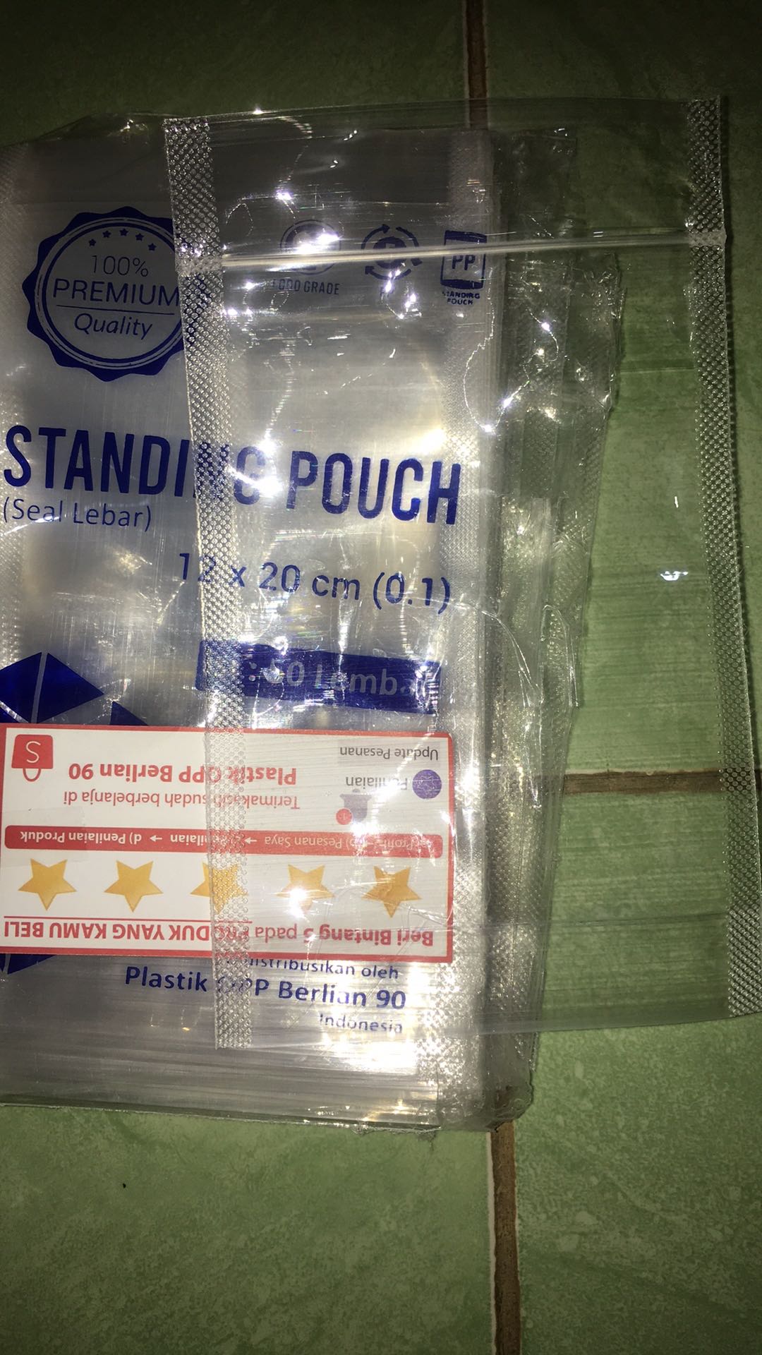 Plastik Standing Pouch / Plastik Makanan Kemasan Berdiri 12x20 Cm