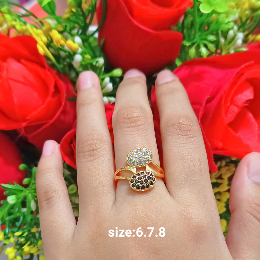 Cincin Dewasa Permata Zircon Perhiasan Wanita Gold (COD)