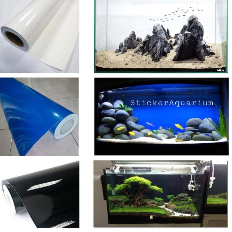de☆Jual❈ skotlet stiker kaca aquarium/ stiker background akuarium polos biru putih hitam dof glossy