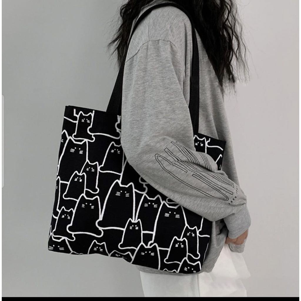 Totebag Wanita Motif Abstrak Kucing Aestethic B