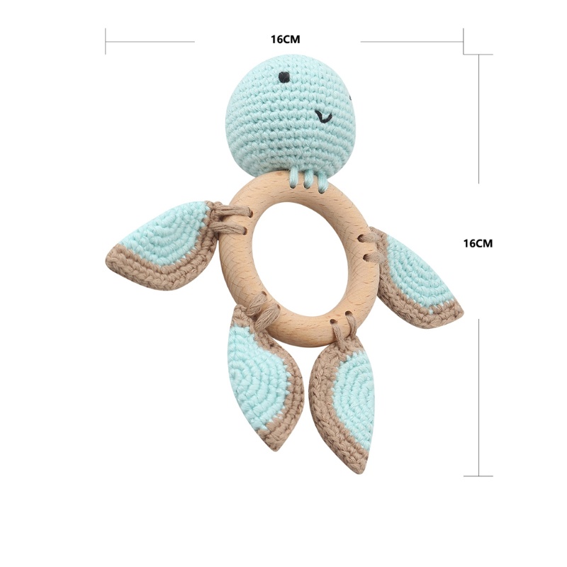 Mary Mainan Rattle Teether Kayu Bentuk Boneka Rajut Crochet Hewan Untuk Bayi DIY