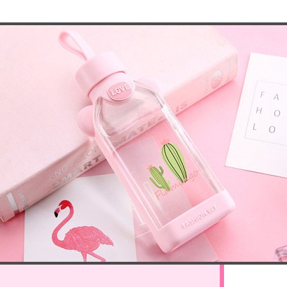 [ORGM] Botol minum kaca flamingo cactus 350ml