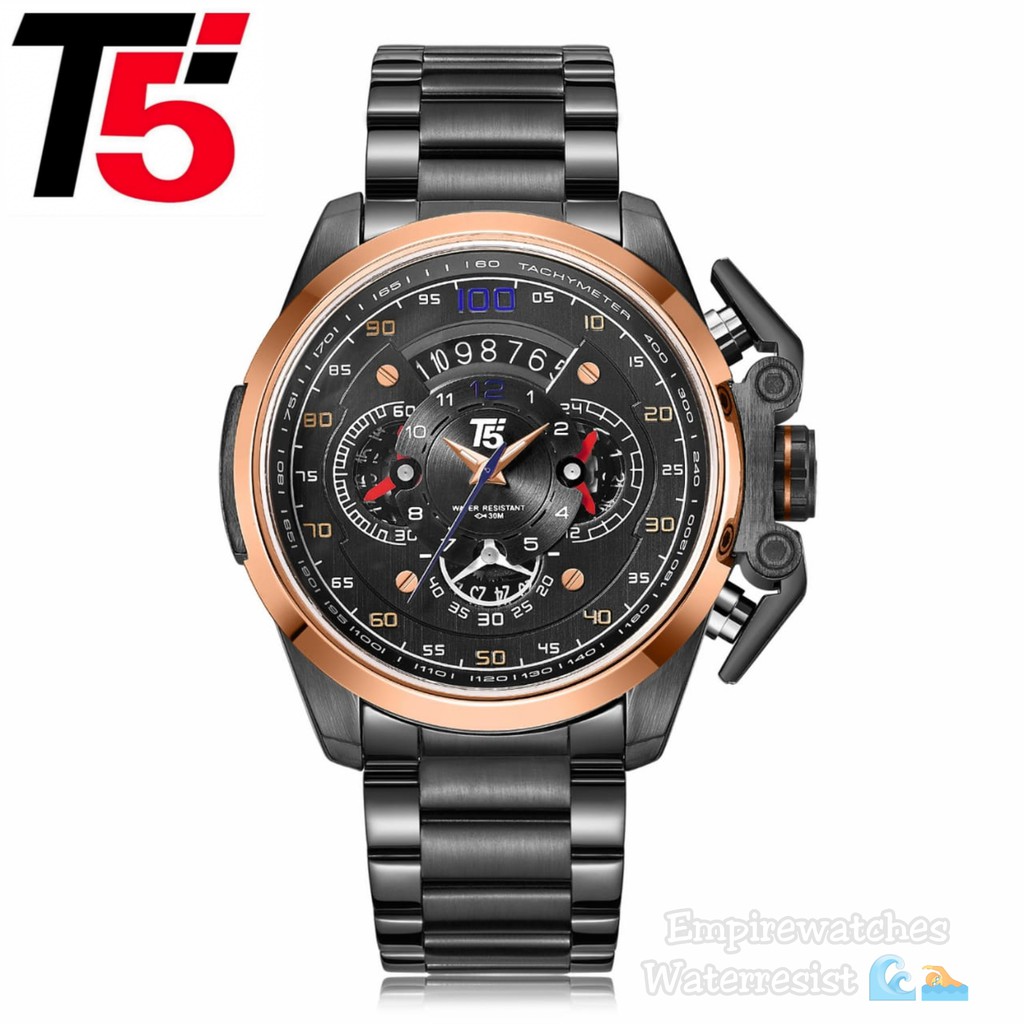 Jam Tangan T5 H3633G H3633 3633 Pria Cowok Analog Chrono dan Tanggal Aktif Rantai Stainlee Original 