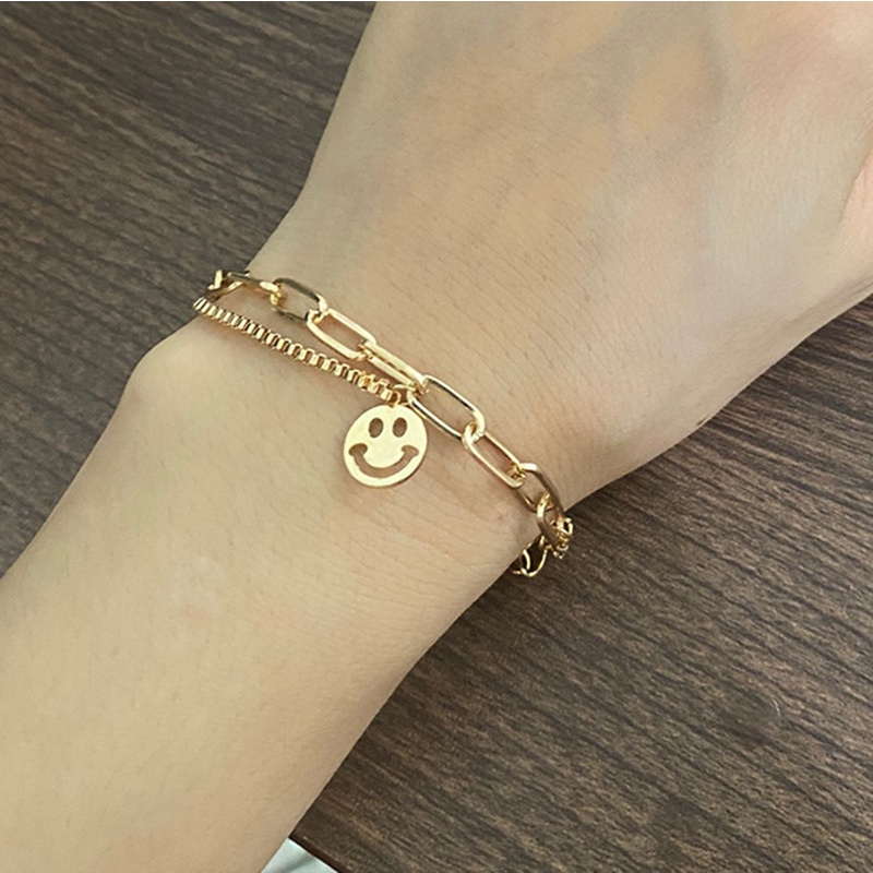 South Korea Double-layer Bracelet Hollow Smiley Face Pendant Temperament Trendy Style Bracelet Women's Hand Jewelry