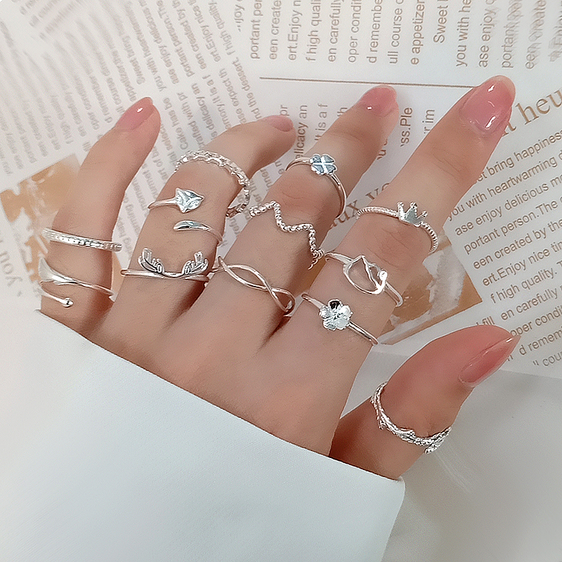 Women Silver Finger Ring Fashion Flower Star Opening Adjustable Korea Girl Hand Jewelry Accessories Hot Sale