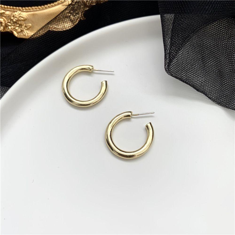 Agustina Wanita Anting Hoop Retro Vintage Gold Silver Untuk Anak Perempuan Hadiah Bentuk C Perhiasan Telinga