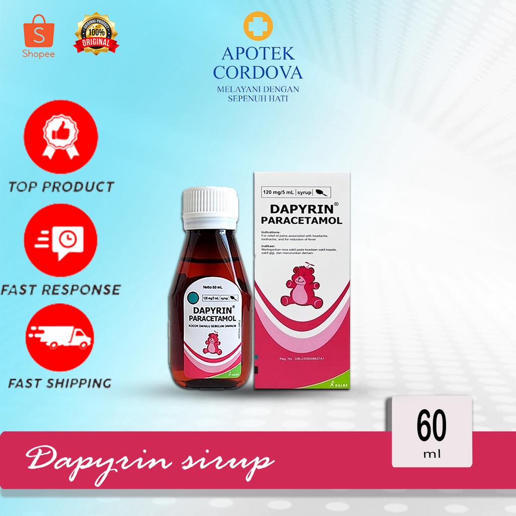 

Dapyrin sirup ukuran 60ml - sirup pereda demam - obat turun panas - obat sakit kepala - syr - dapirin - paracetamol - syr demam -