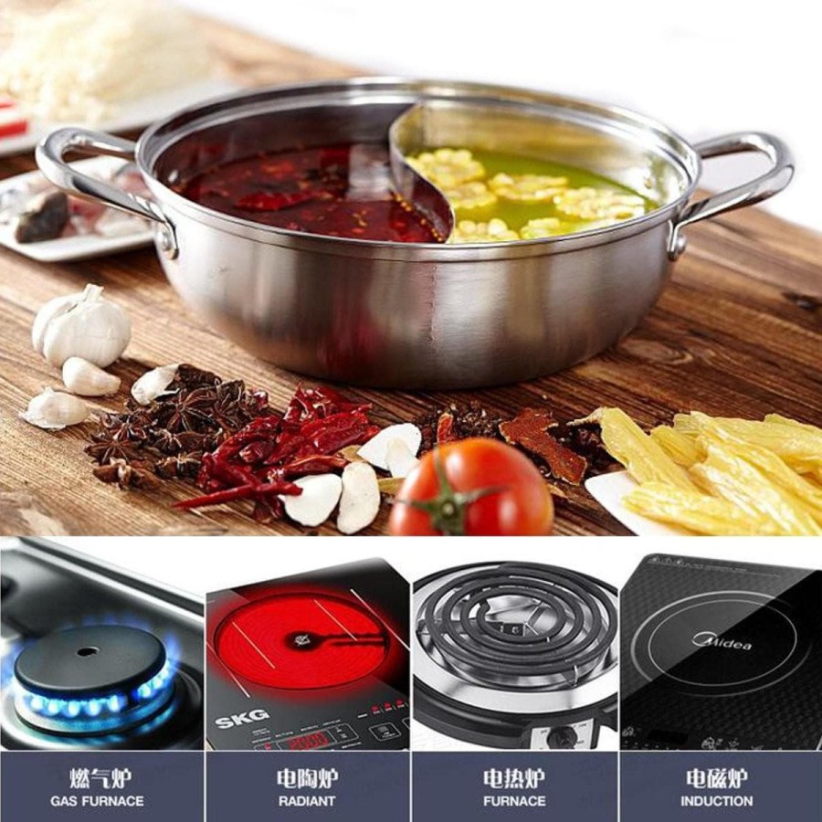 Panci Shabu 28 30 Cm Tutup Kaca Panci Sekat Hotpot Steamboat Stainless